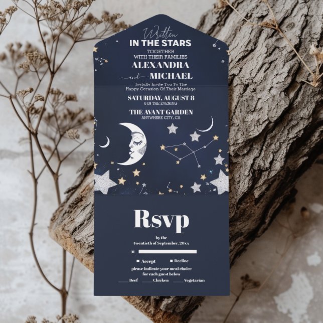 Elegant Celestial Crescent Moon Wedding All In One Invitation (Creator Uploaded)