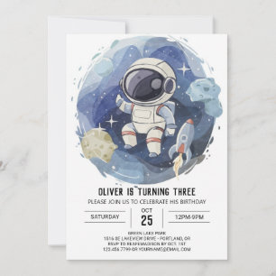 Elegant Celestial Editable Astronaut Boy Birthday Invitation