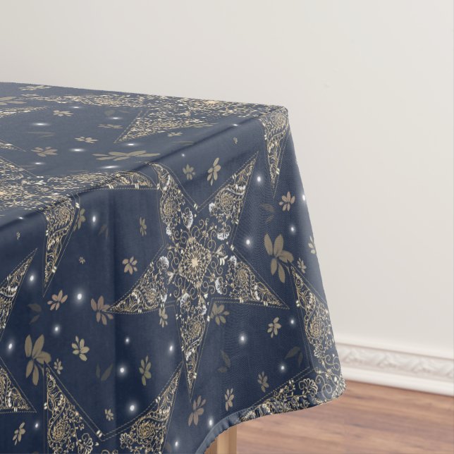 Elegant Celestial Filigree Star Pattern - Blue Tablecloth (In Situ)