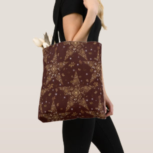 Elegant Celestial Filigree Star Pattern - Red Tote Bag