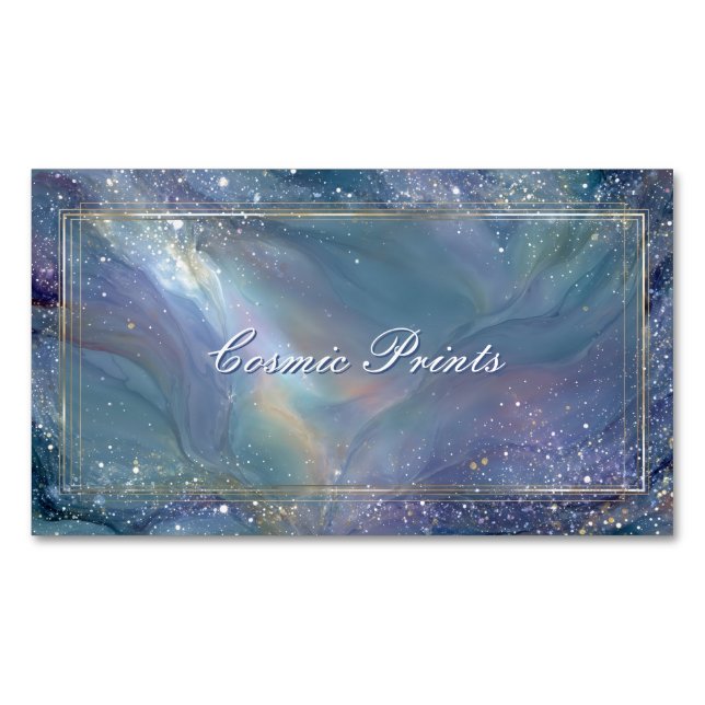 Elegant Celestial Galaxy Alcohol Ink Magnetic Business Card (Front)