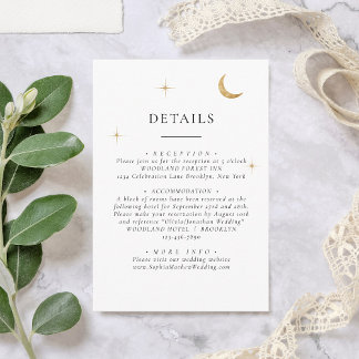 Elegant Celestial Gold Moon Stars Wedding Details Enclosure Card