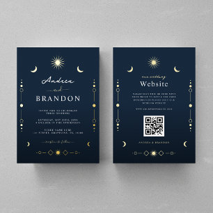 Elegant Celestial Gold Moon & Sun QR Code Wedding