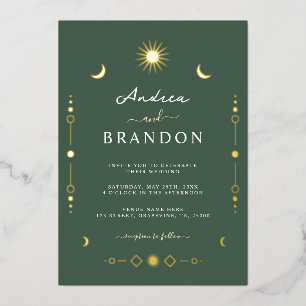 Elegant Celestial Gold Moon & Sun QR Code Wedding