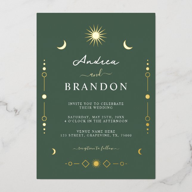 Elegant Celestial Gold Moon & Sun QR Code Wedding (Front)