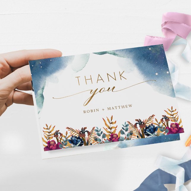 Elegant Celestial, Mystic Garden Wedding Folded Thank You Card (Creator Uploaded)