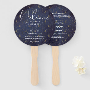 Elegant Celestial Mystical Wedding Program Heart Hand Fan