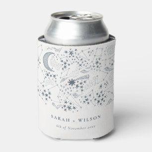 Elegant Celestial Navy Starry Night Moon Wedding Can Cooler
