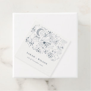 Elegant Celestial Navy Starry Night Moon Wedding Favour Tags