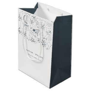 Elegant Celestial Navy Starry Night Moon Wedding Medium Gift Bag