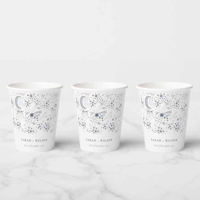 Elegant Celestial Navy Starry Night Moon Wedding Paper Cups (Multi)