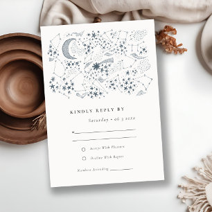 Elegant Celestial Navy Starry Night Moon Wedding RSVP Card