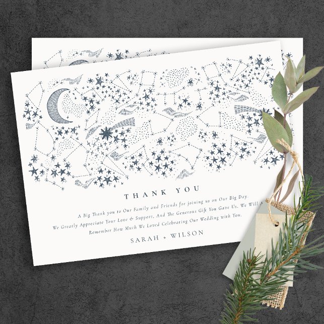 Elegant Celestial Navy Starry Night Moon Wedding Thank You Card (Creator Uploaded)