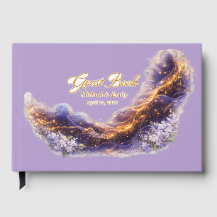 Elegant Celestial Purple Gold Wedding Guest Book