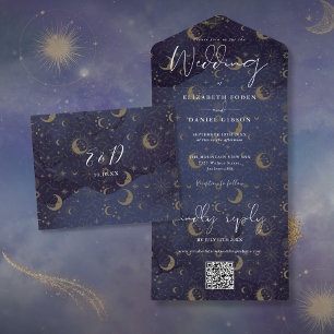 Elegant Celestial Spiritual QR Code Wedding All In One Invitation