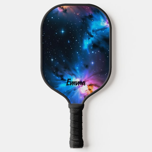 Elegant Celestial Swirls of Stars Custom Name Pickleball Paddle (Front)
