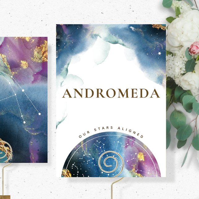 Elegant Celestial Theme Andromeda Table Name Card (Creator Uploaded)
