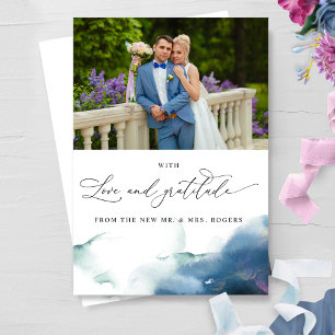 Elegant Celestial Watercolor Photo Wedding Thank You Card