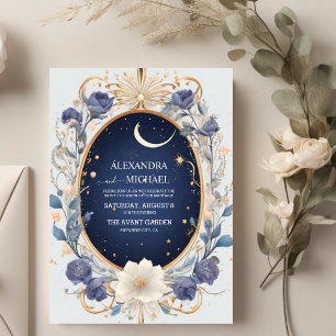 Elegant Celestial Watercolor Starry Frame Wedding Invitation