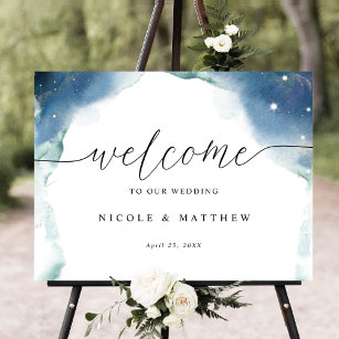 Elegant Celestial Watercolor Wedding Welcome Sign