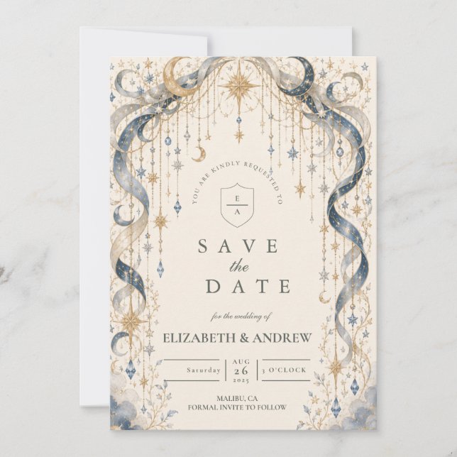 Elegant Celestial Wedding Arch Save The Date (Front)