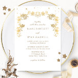 Elegant Celestial White, Gold Enchanting Wedding Invitation<br><div class="desc">Delight your guests with this elegant white and gold celestial wedding invitation with beautiful fine hand drawn gilded faux gold foil botanical garlands and dainty stars. Text in golden hues. Ability to change and customise all text sections to suit your needs. Easy to fill in template. Simple, elegant and refined...</div>