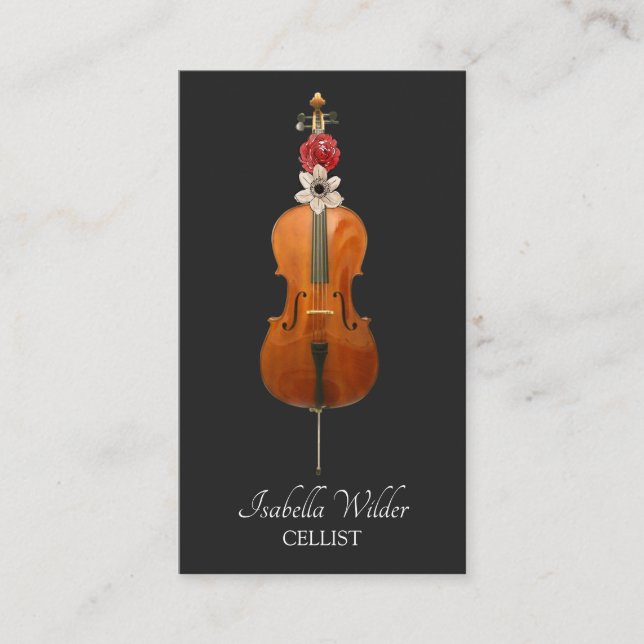 Elegant Cellist | Black Business Card (Front)