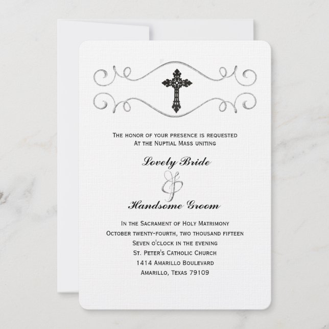 Elegant Celtic Cross Catholic Wedding Invitation (Front)