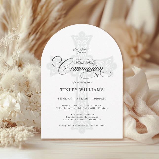 Elegant Celtic Cross First Holy Communion Invitation (Available in both printed and instant download digital formats.)