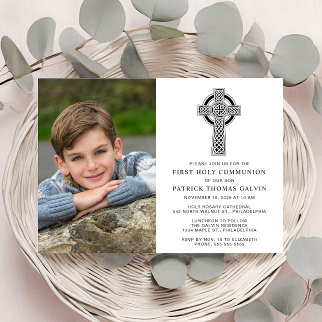 Elegant Celtic Cross Photo First Holy Communion Invitation (Creator Uploaded)