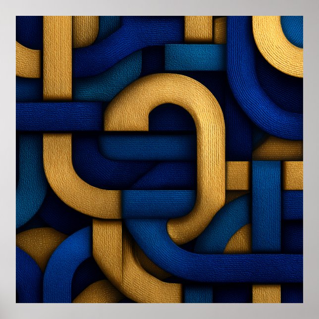 Elegant Celtic-Inspired Blue Gold Braided Abstract Poster (Front)