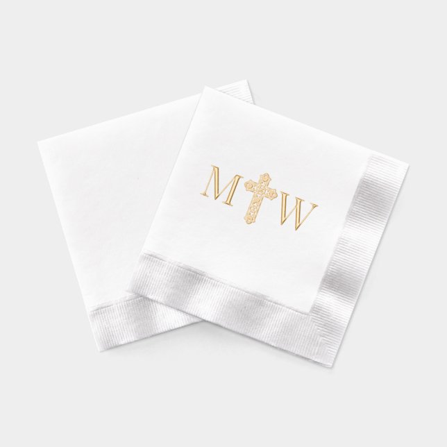 Elegant Celtic Knot Cross Couple 2 Init Monogram Foil Napkins (Back)