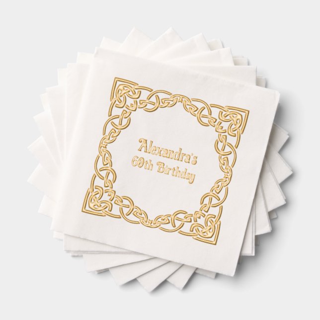 Elegant Celtic Knot Frame Birthday Party Foil Napkins (Insitu (Stacked))