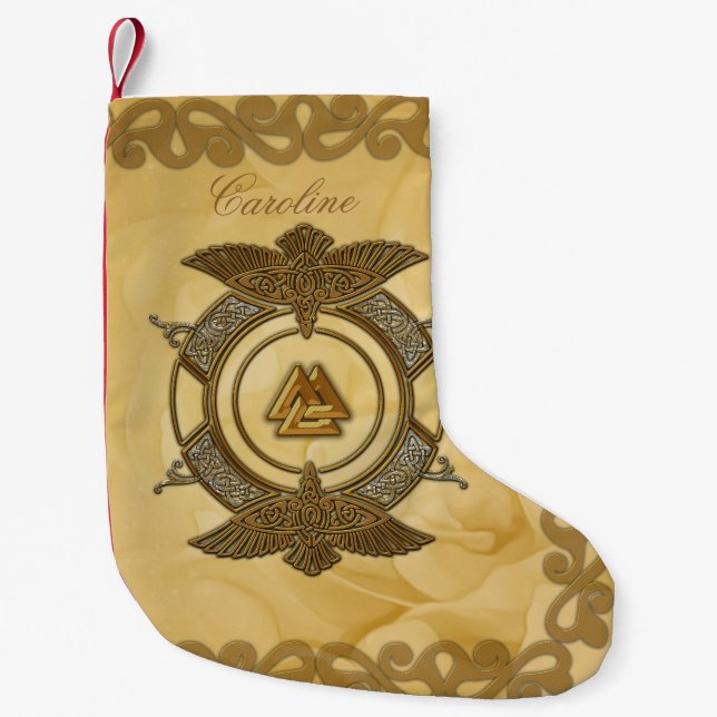 Elegant celtic knot in golden colours.  small christmas stocking (Front)