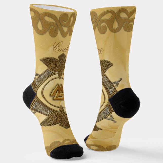 Elegant celtic knot in golden colours.  socks (Angled)