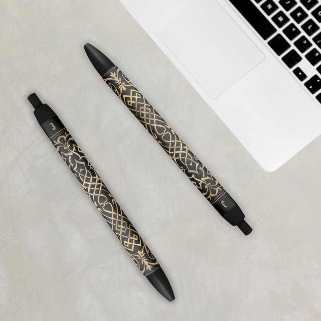 Elegant Celtic Pattern Black Gold Monogram Initial Black Ink Pen (Elegant Celtic Pattern Black Gold Monogram Initial Pen
)
