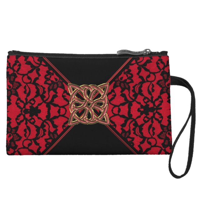 Elegant Celtic Red with Black Lace Clutch Bag (Front)