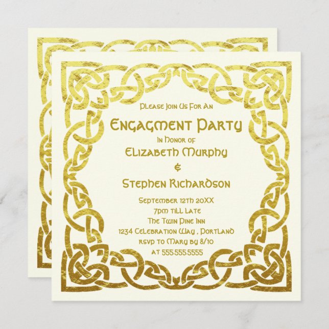 Elegant Celtic Wedding  Gold | Engagement Party Invitation (Front/Back)