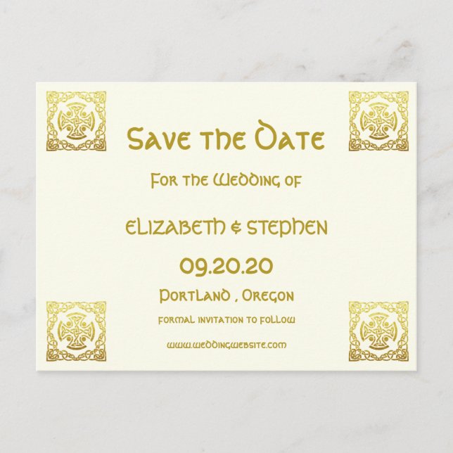Elegant Celtic Wedding Ivory Faux Gold Celtic Knot Postcard (Front)