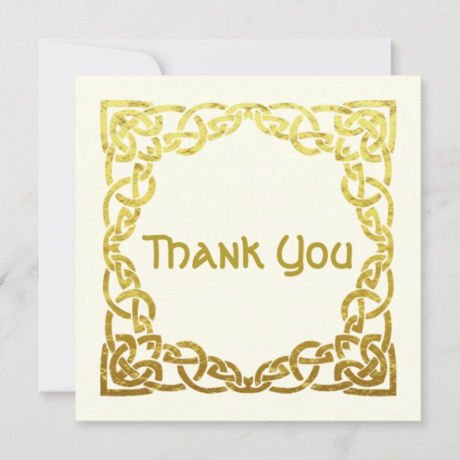 Elegant Celtic Wedding Ivory Faux Gold Celtic Knot Thank You Card (Front)