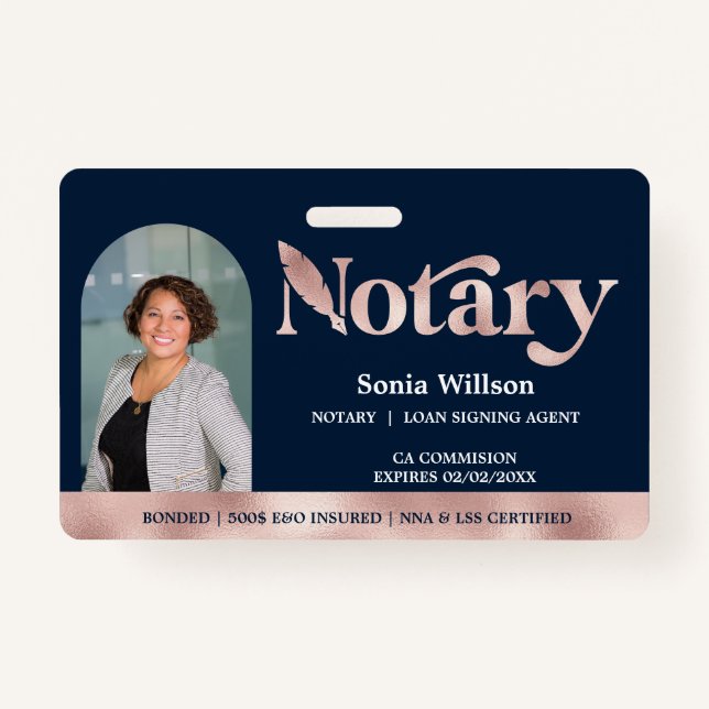 Elegant Certified Notary Public Loan Signing Agent ID Badge (Front)