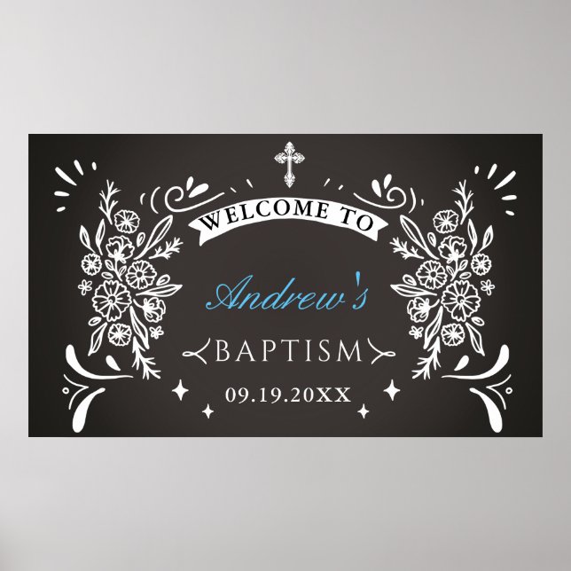 Elegant Chalkboard Baptism Welcome Poster (Front)