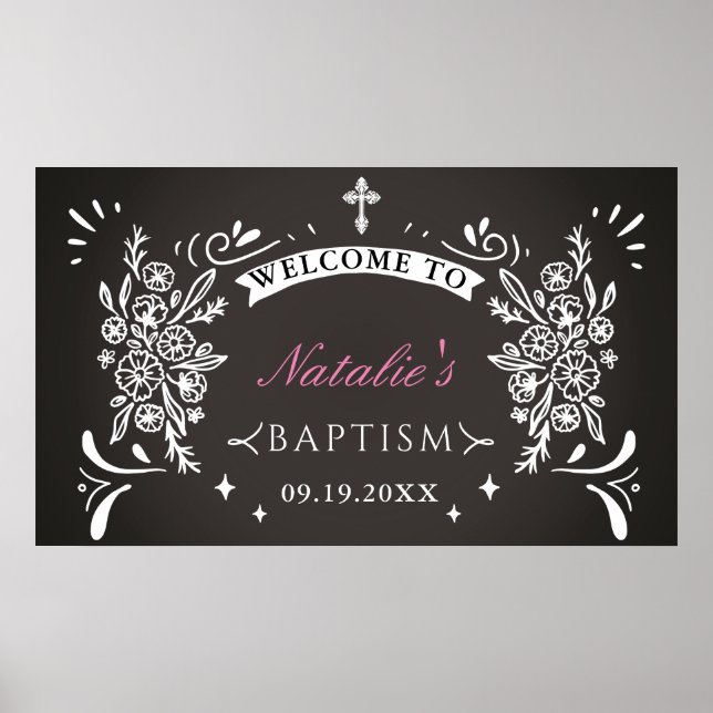 Elegant Chalkboard Baptism Welcome Poster (Front)