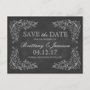 Elegant Chalkboard Filigree Wedding Save the Date Announcement Postcard