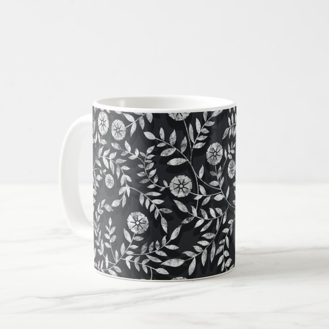 Elegant Chalkboard Floral Pattern Coffee Mug (Front Left)