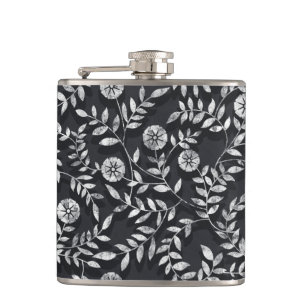 Elegant Chalkboard Floral Pattern Hip Flask
