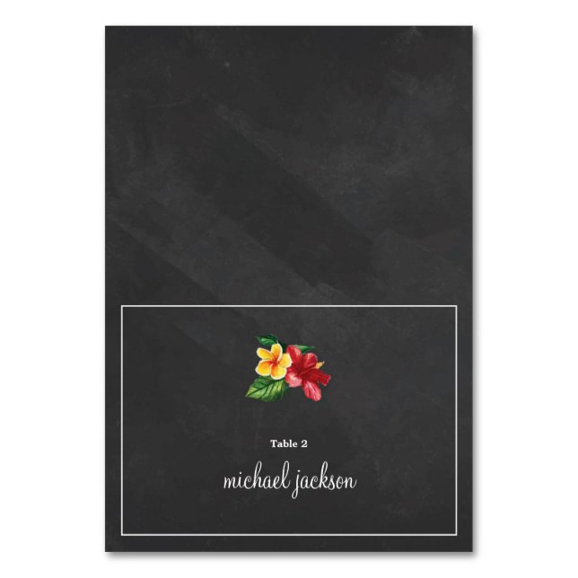 Elegant Chalkboard Floral Wedding Place Card (Front)