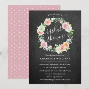 Elegant Chalkboard Floral Wreath Bridal Shower Invitation