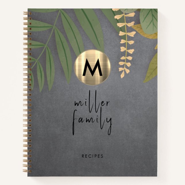 Elegant Chalkboard Greenery Family Recipe Book (Front)