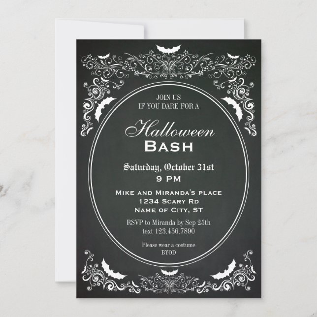Elegant Chalkboard Halloween Invitation (Front)